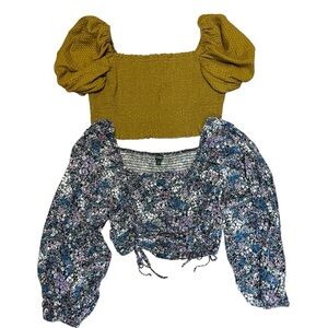 Wild Fable Size XL Cottagecore Smocked Cropped Off The Shoulder Tops Lot of 2